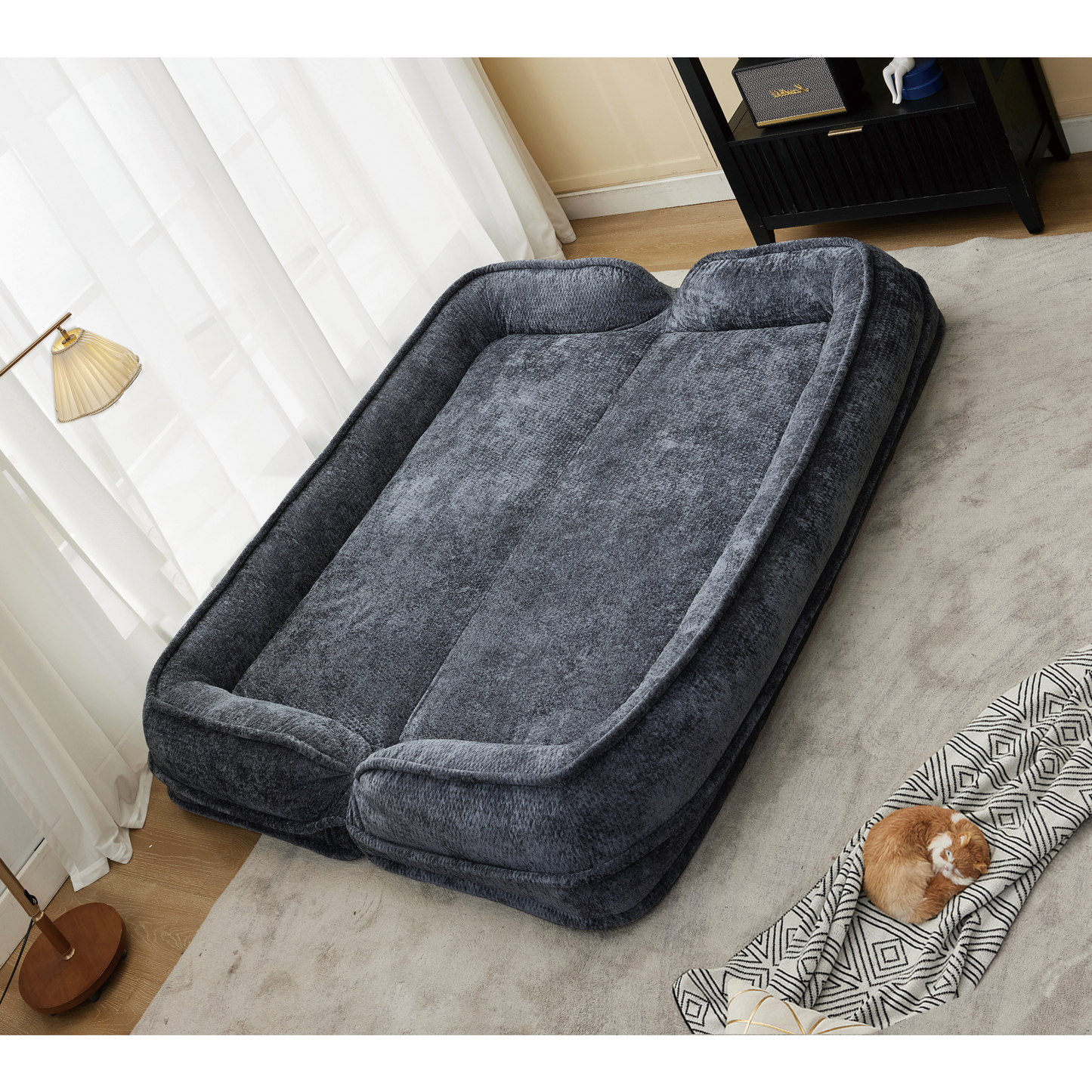 Double Lazy Sofa Dog Bed - Extra Large Loveseat in Dark Gray