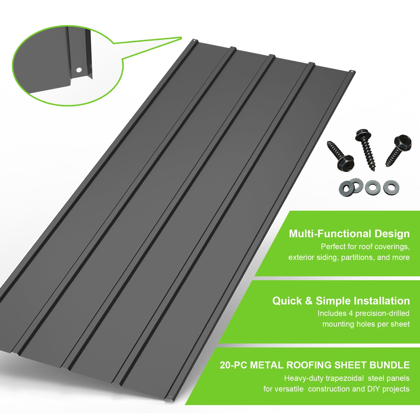 20 Pcs Metal Roofing Panels, 3.54 Ft X1.64 Galvanized Panels Siding