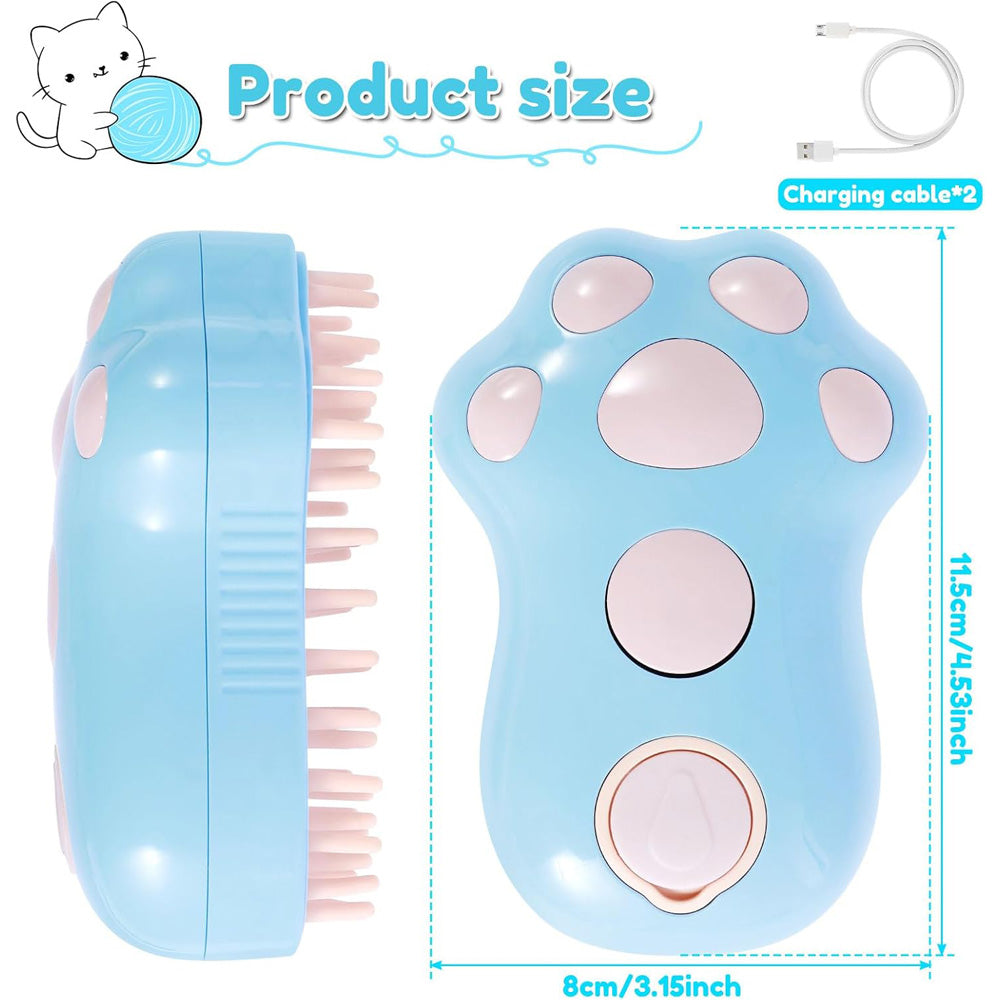 Rechargeable Pet Steam Grooming Brush with Paw Shape and Soft Silicone Teeth