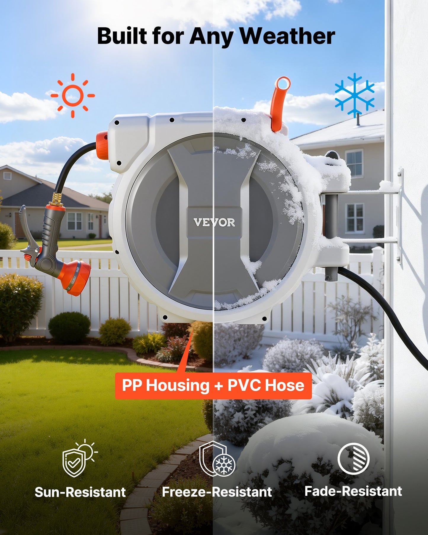 Retractable Garden Hose Reel 100 Ft with 9-Function Sprayer Nozzle - Wall Mount, Black