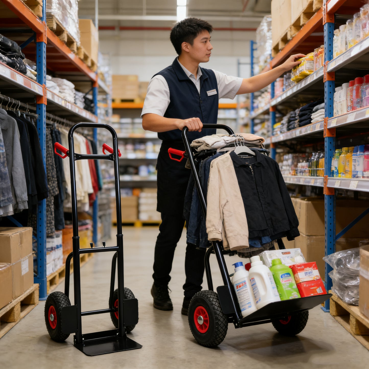 Heavy Duty Manual Truck With Double Handles 330 Lb Steel Trolley For