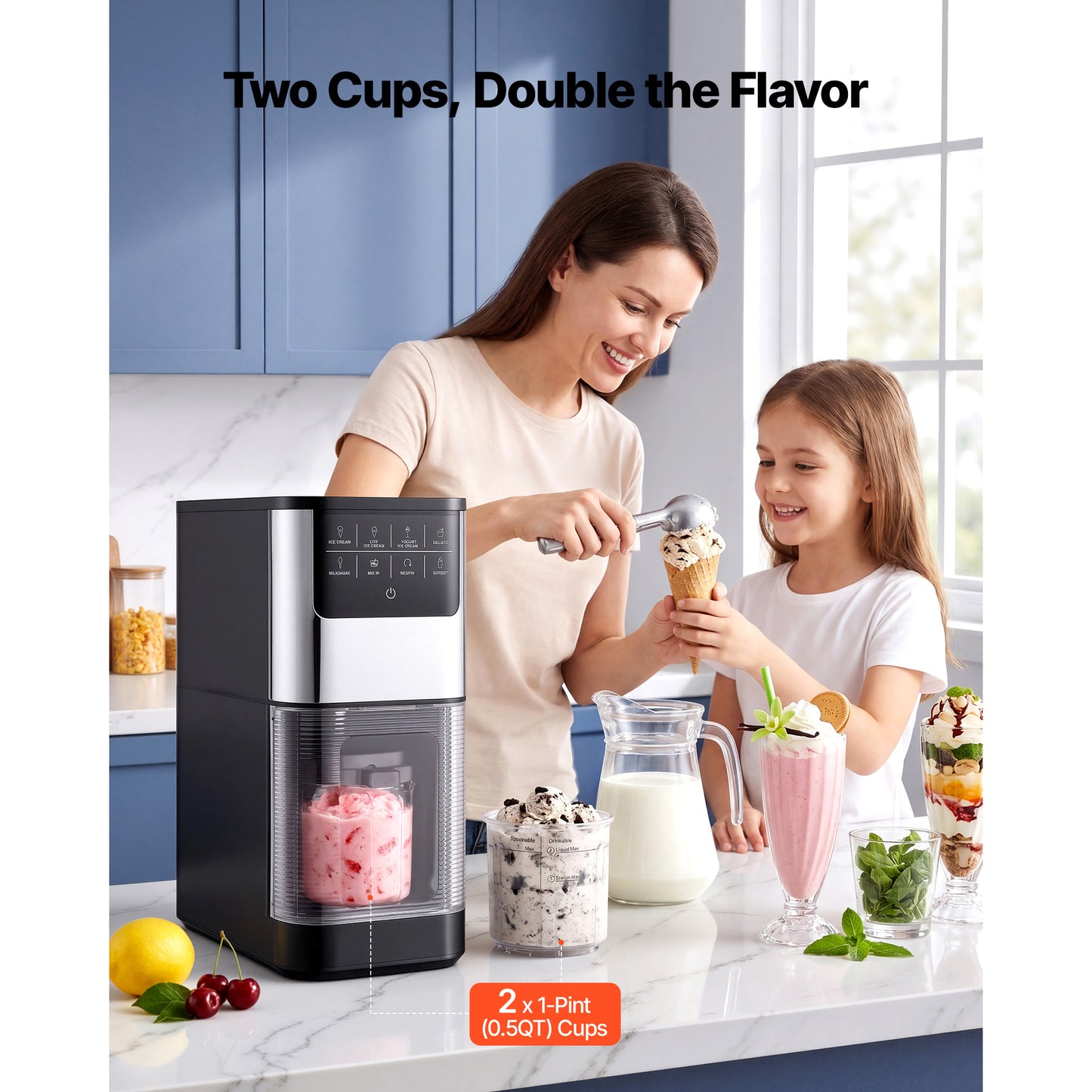 7-in-1 Home Ice Cream Maker for Gelato, Sorbet, Milkshake & Frozen Yogurt