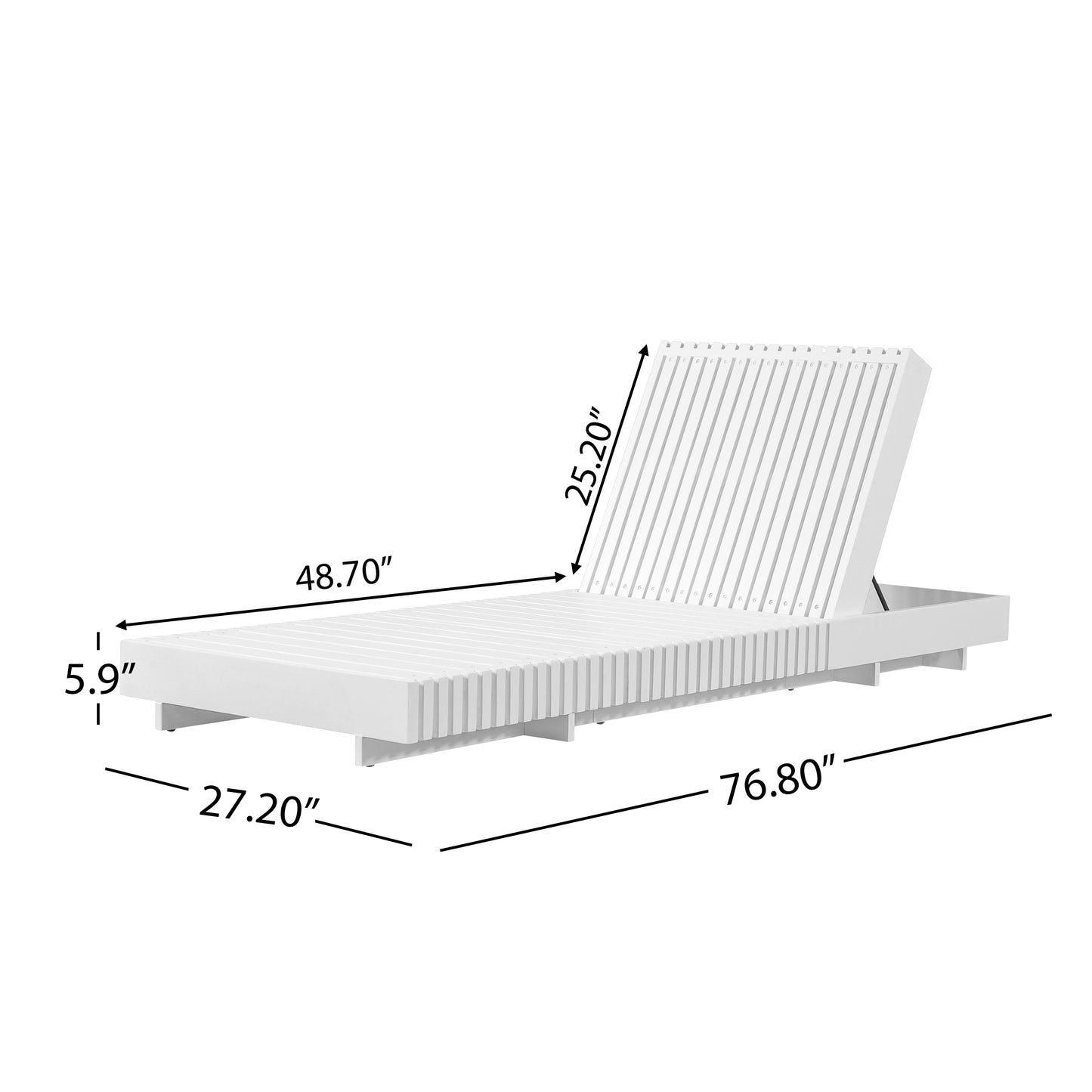 Outdoor Chaise Lounge - White Acacia Wood with Dark Grey Cushion