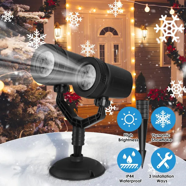 Christmas Snowflake Projector Light - Dual-Head LED, Waterproof