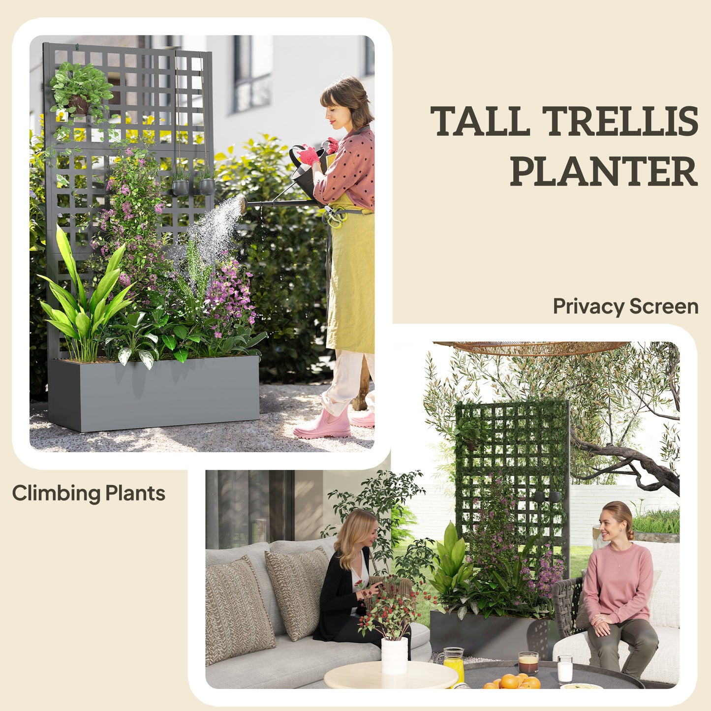 Galvanized Steel Raised Garden Bed with Trellis for Vegetables and Climbing Plants - Gray, 35x16x70 Inches