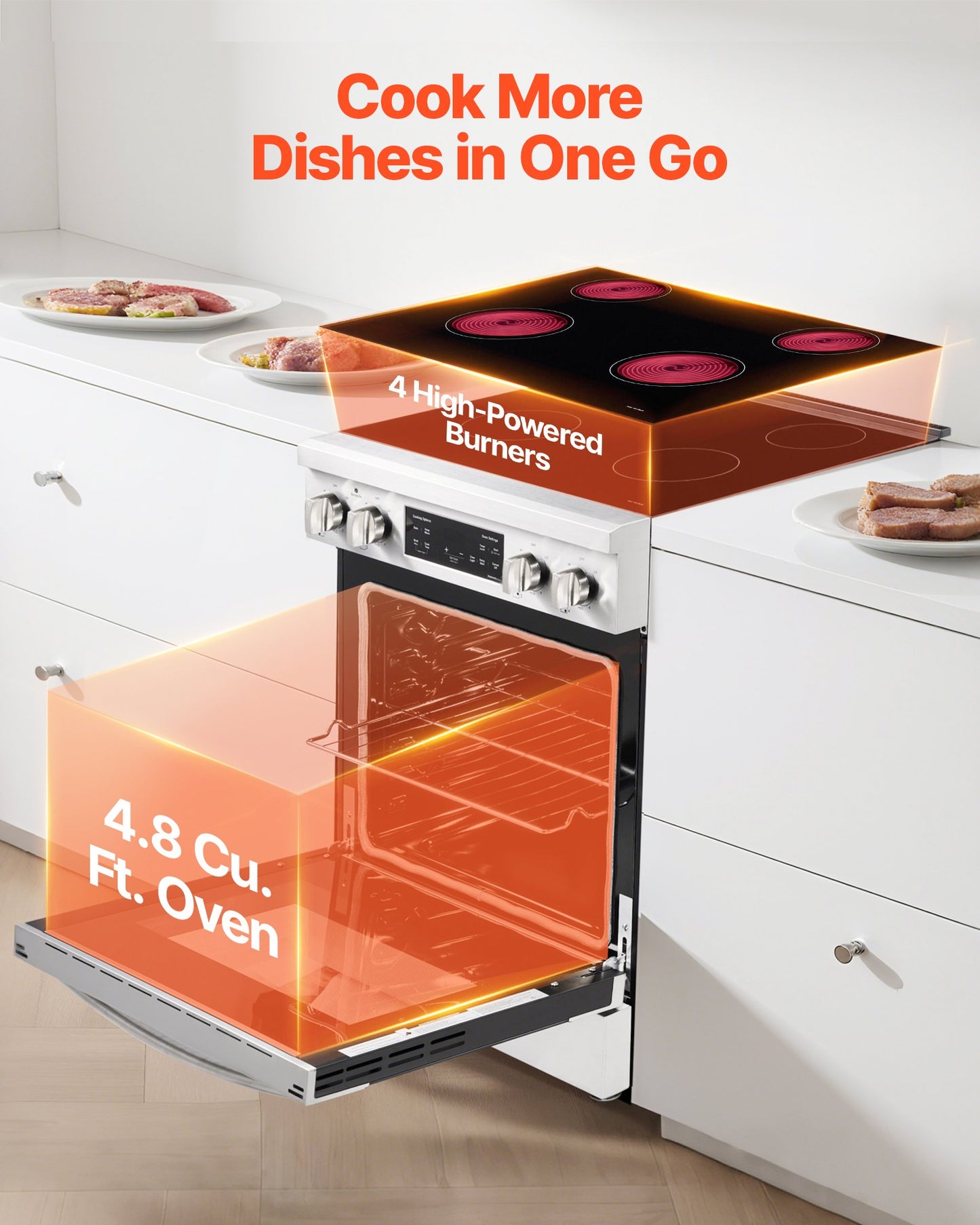 30-Inch Electric Range Oven with 4 Burners - Stainless Steel