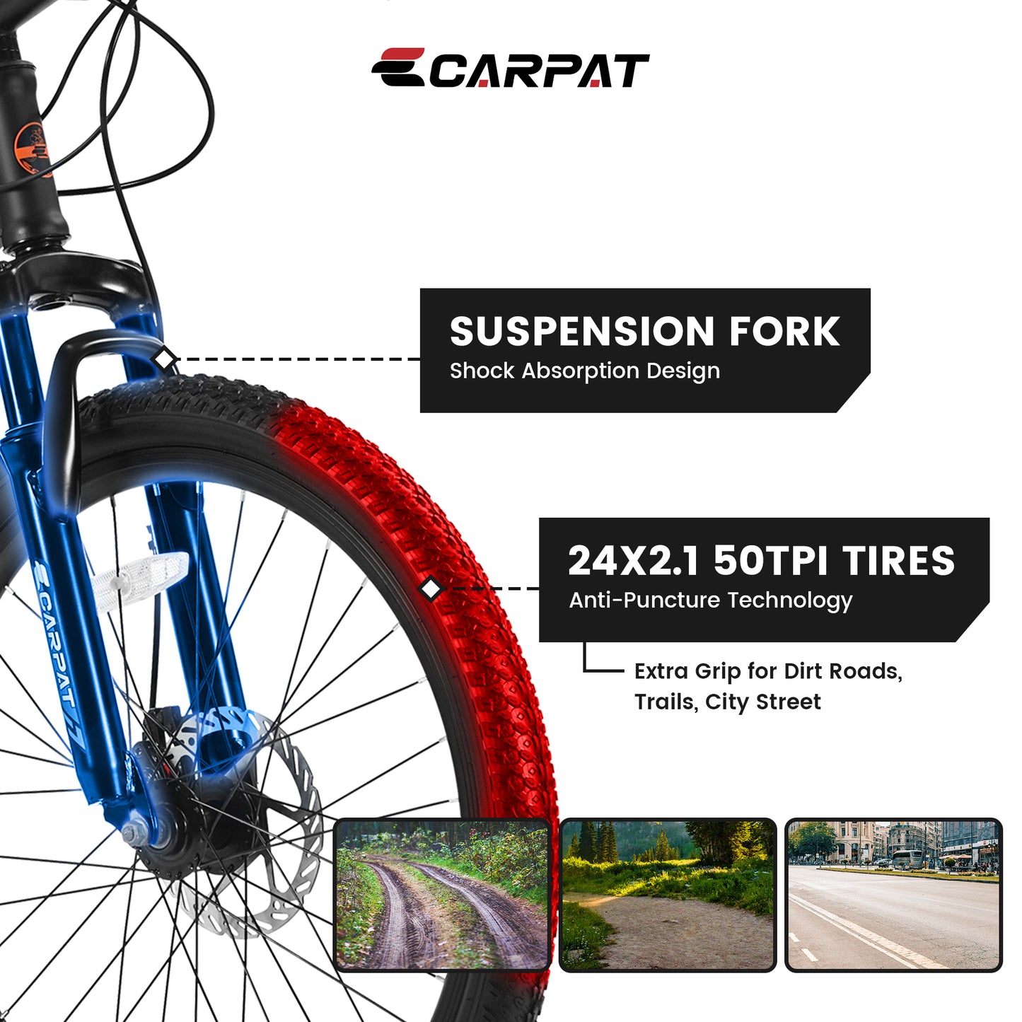 24 Inch Mountain Bike for Boys & Girls - Shimano 21 Speed, Dual Disc Brakes
