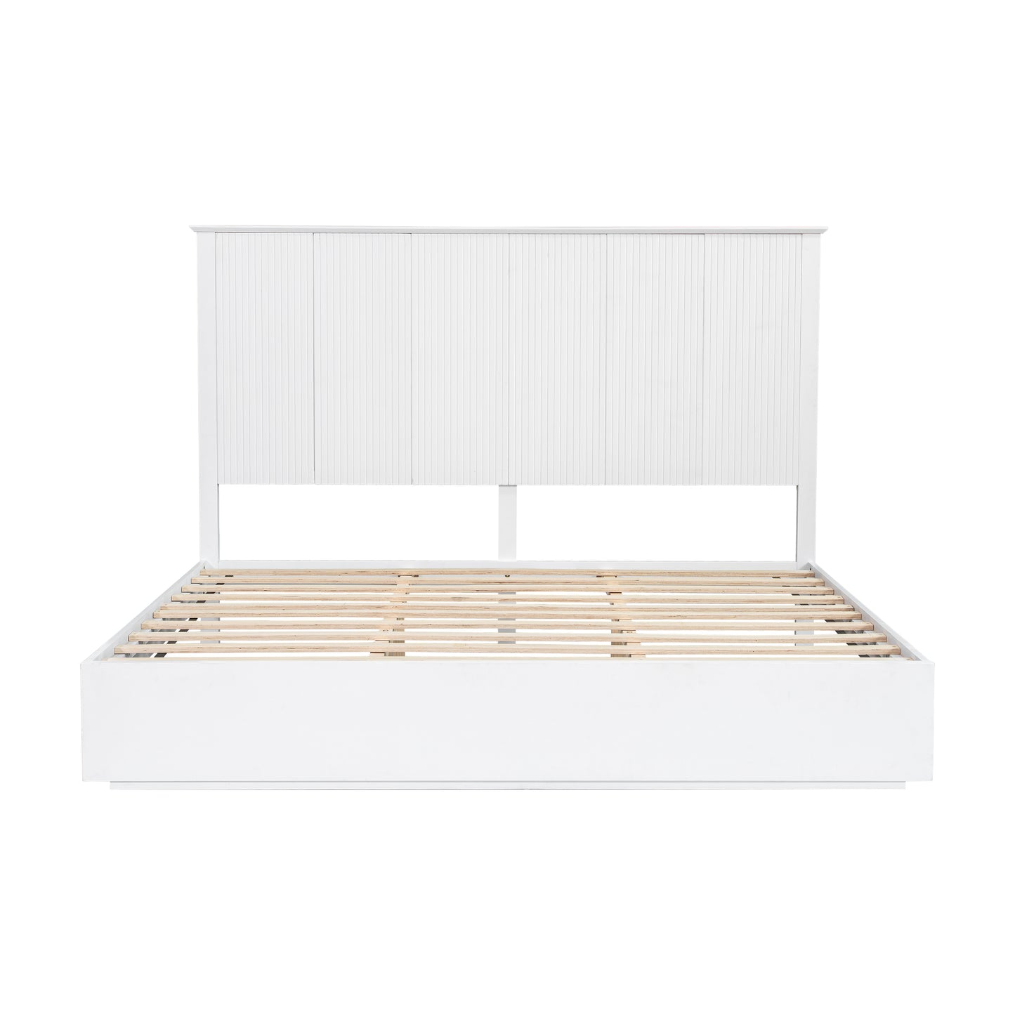 Stylish King Size Bed Frame - White Solid Wood Bed, 600lbs Weight