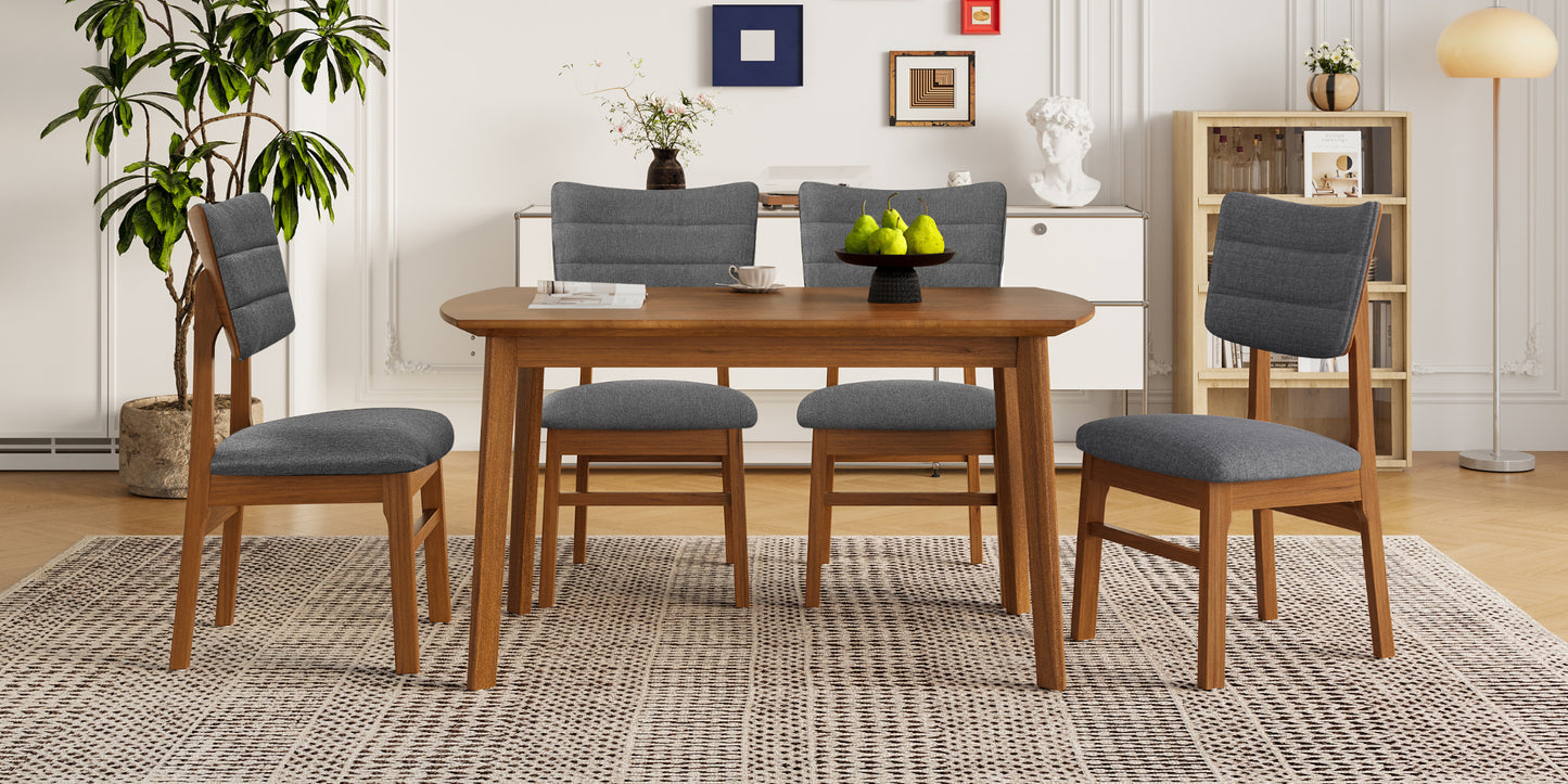 Farmhouse Dining Table Set for 4 with Upholstered Chairs - Brown & Gray
