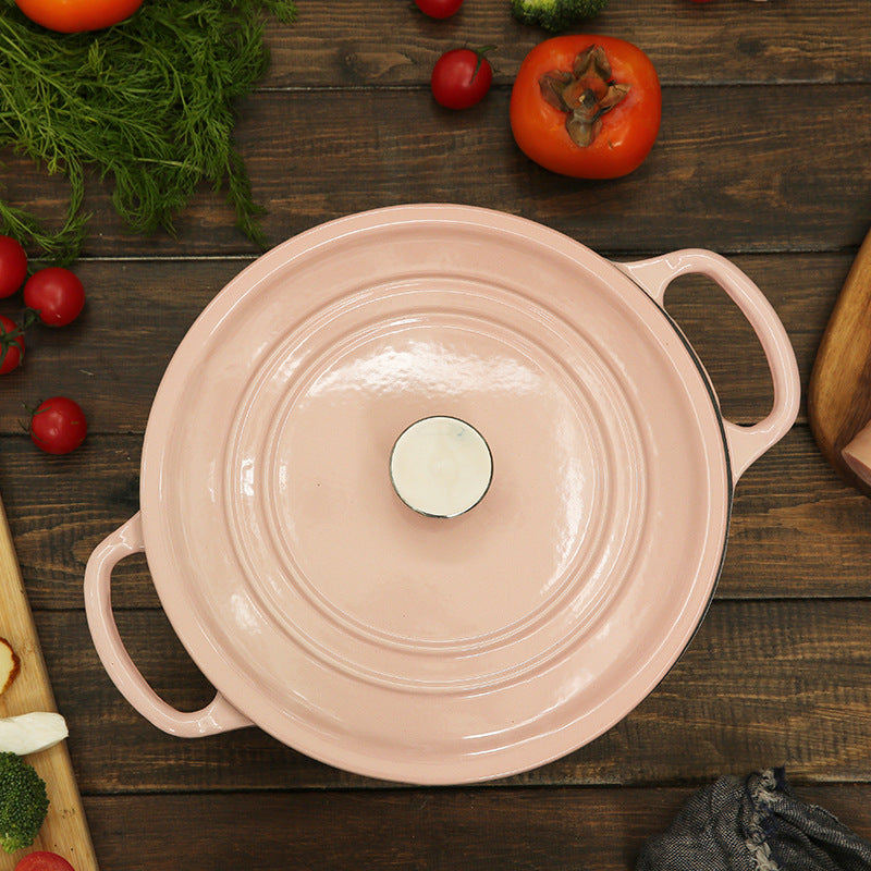 Enamel Cast Iron Soup Pot with Thickened Wall - 2.1-3L, Multiple Colors