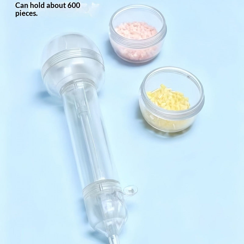 Press-Type Transparent Bead Pen with 2 Bead Boxes - Bun-Shaped Design