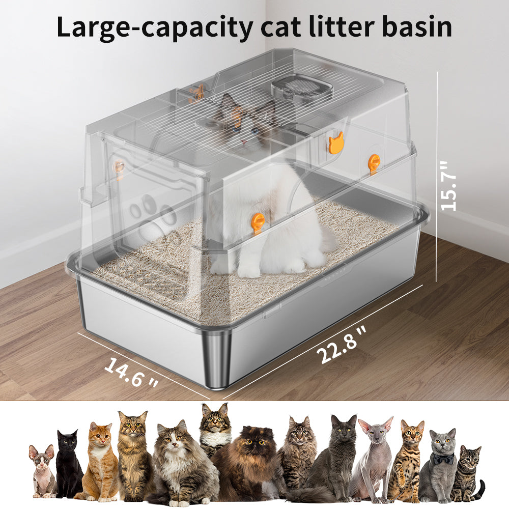 Stainless Steel Cat Litter Box Odor-Free High Sided & Washable