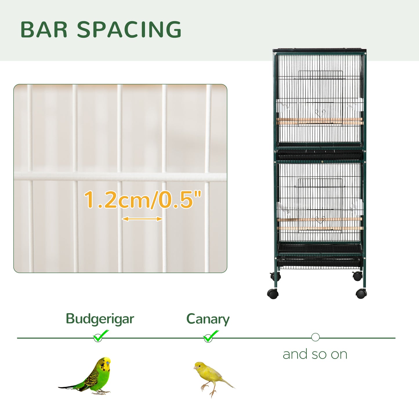 Large Indoor Bird Cage with Multi-Door Design, 1.7 ft Width for Canaries Finches Conures, Green