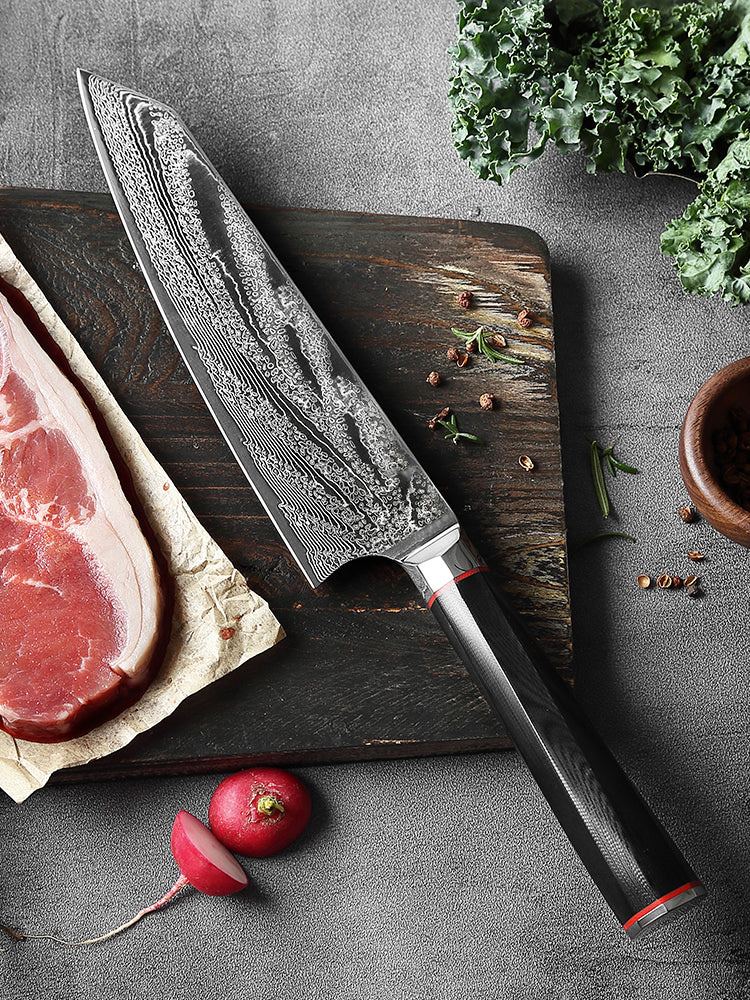Japanese Imported Damascus Steel Kitchen Slicing Knife for Meat Cutting - Silver