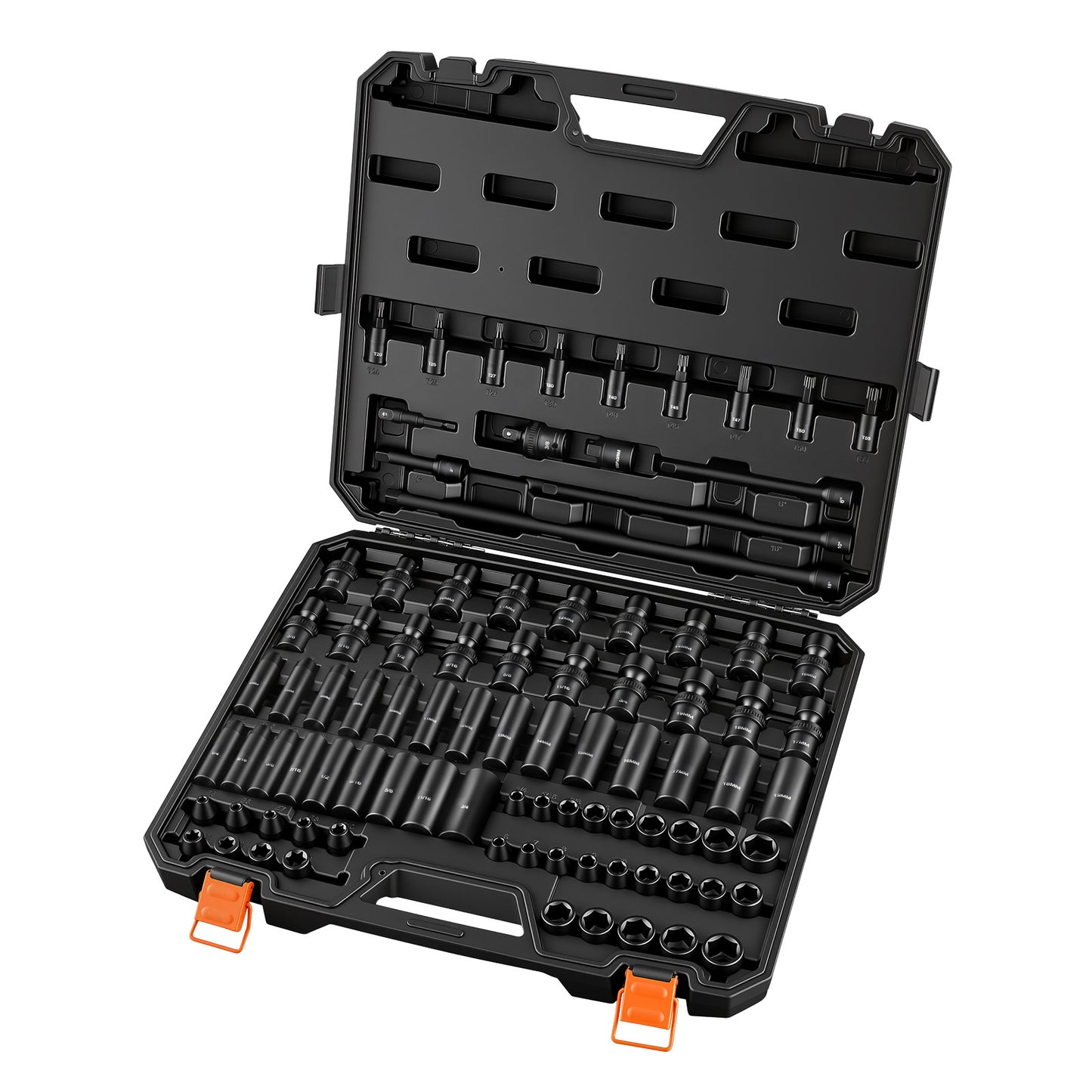 Impact Socket Set 3/8 Inch Drive 90-Piece SAE Metric Sturdy Storage Case