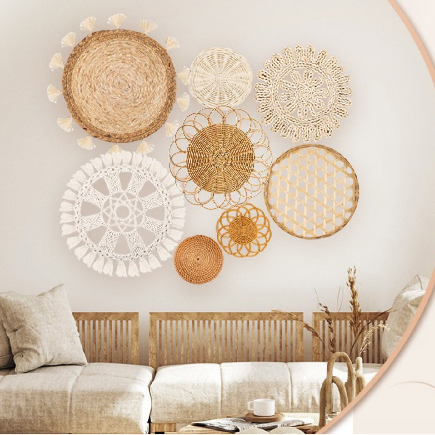 Handmade Straw Woven Wall Decorations Bohemian Wall Art Set