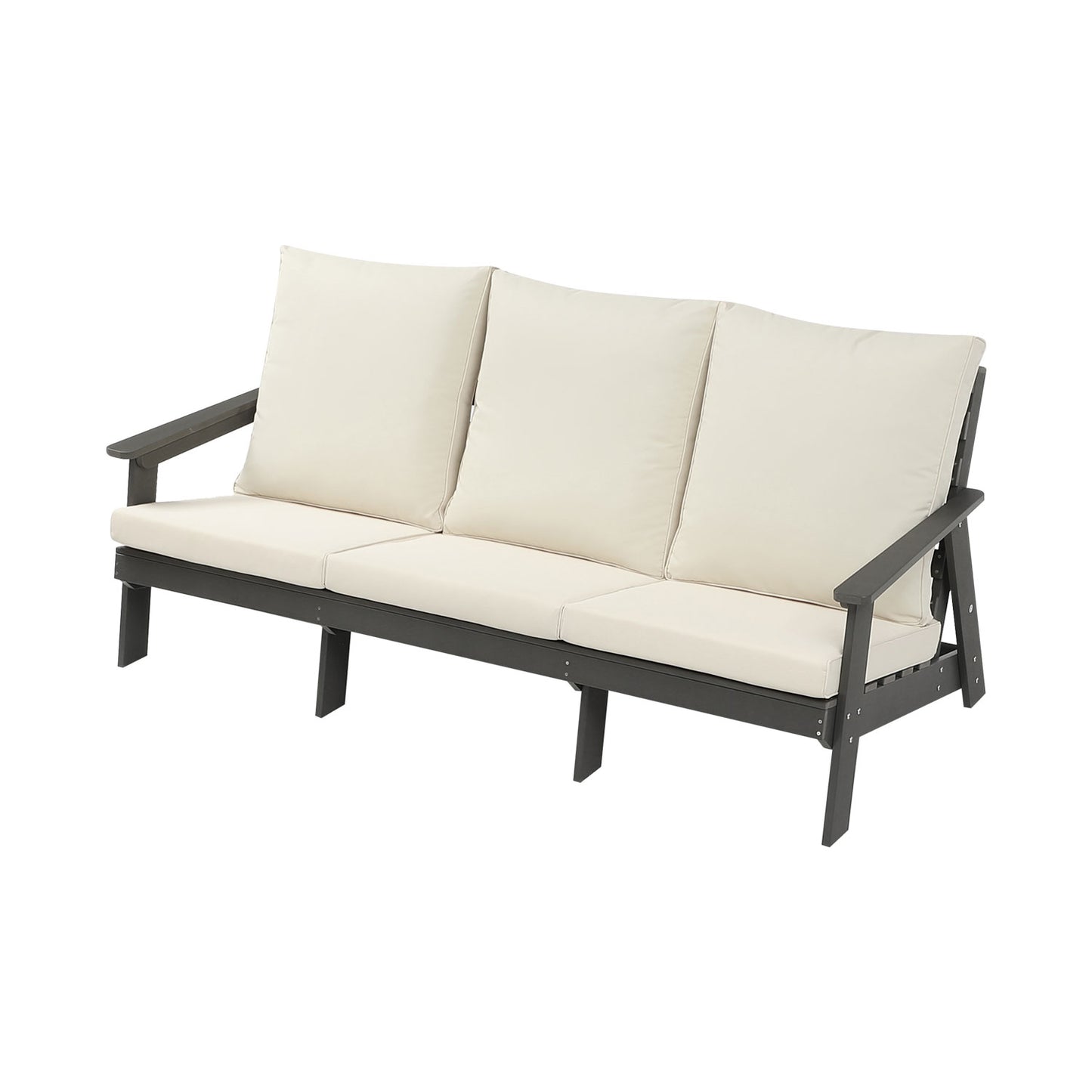 3 Seater Outdoor Sofa with Cushion - Grey Beige Garden Seating