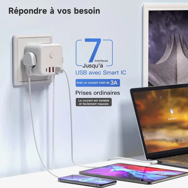 7-in-1 Multi-Function Electrical Socket Adapter 250V 4000W EU Plug USB-C