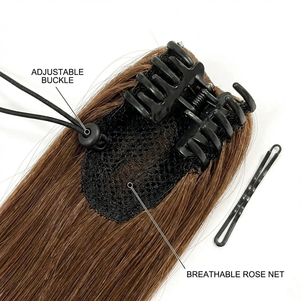 Long Straight Ponytail Extension - Drawstring Ombre Brown Hairpiece