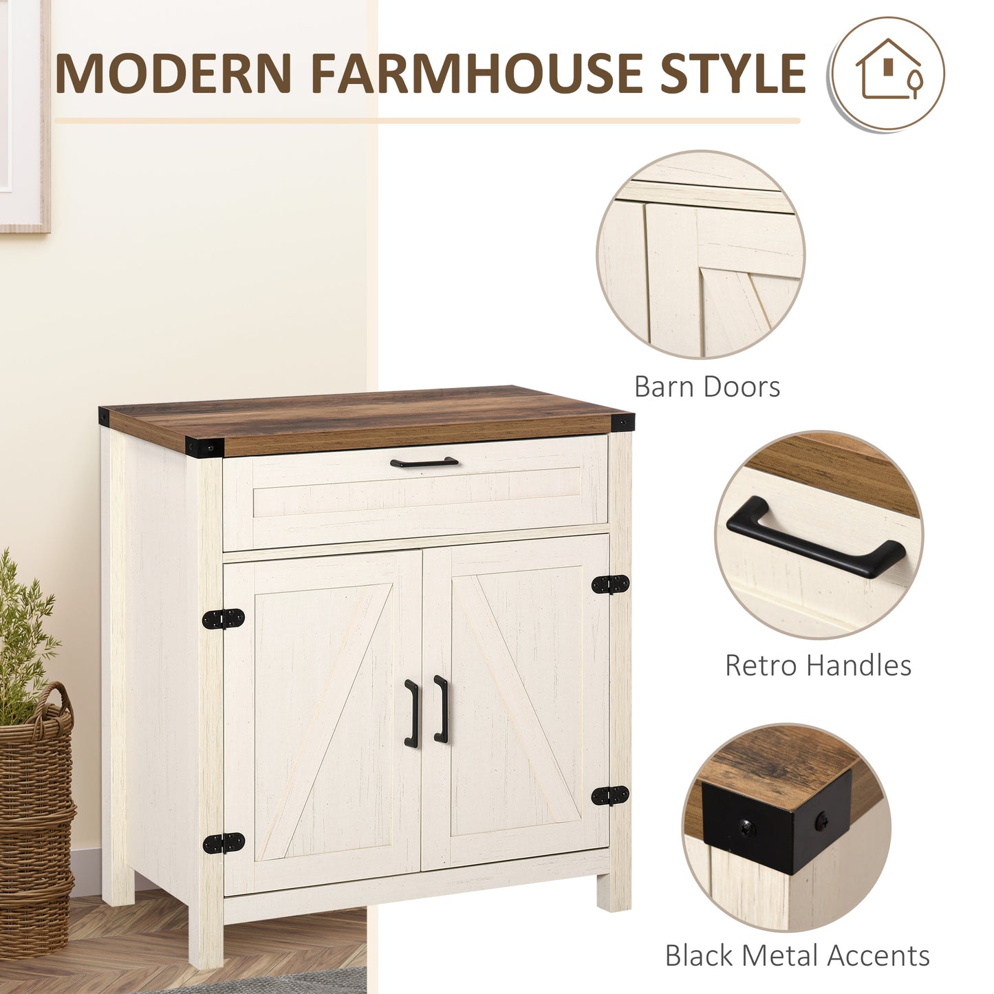 Modern Farmhouse Buffet Cabinet with Storage - Distressed White