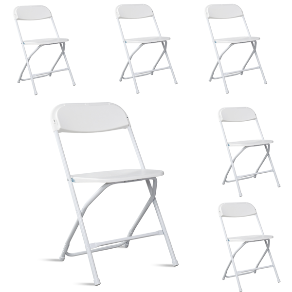 6-Pack White Plastic Folding Chairs - Sturdy & Lightweight