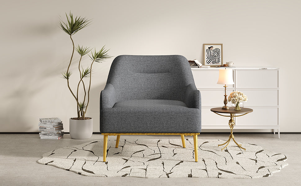 Modern Accent Chair with Curved Backrest and Gold Legs - Dark Gray
