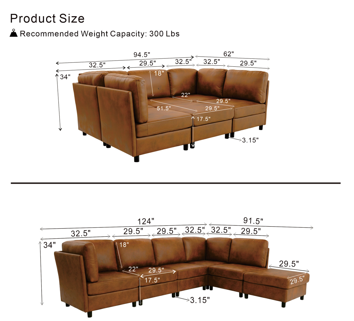 Light Brown Modular Corner Sofa - Freely Configurable Design