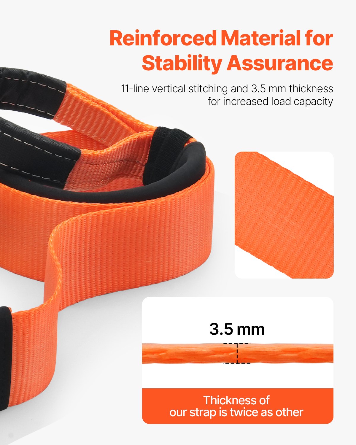 Heavy Duty Tow Strap Rope 36,000 Lbs 20 Ft Emergency Towing Strap - Orange