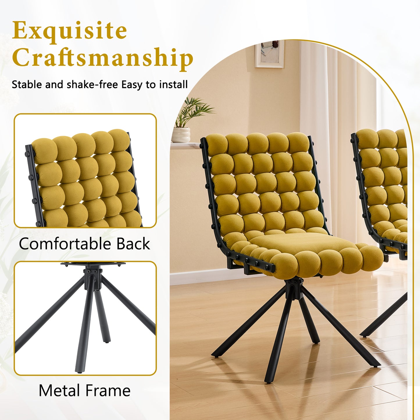 Set of 2 Modern Velvet Bubble Dining Chairs with Black Legs