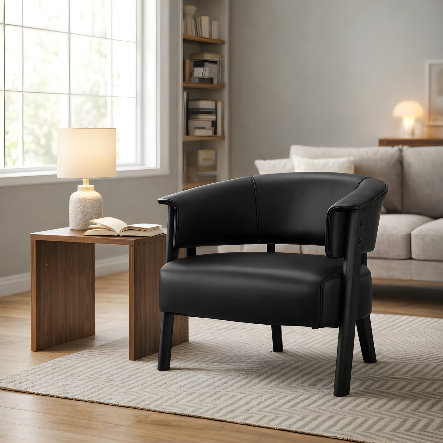 Faux Leather Wingback Accent Chair - Comfy Upholstered Armchair, Black