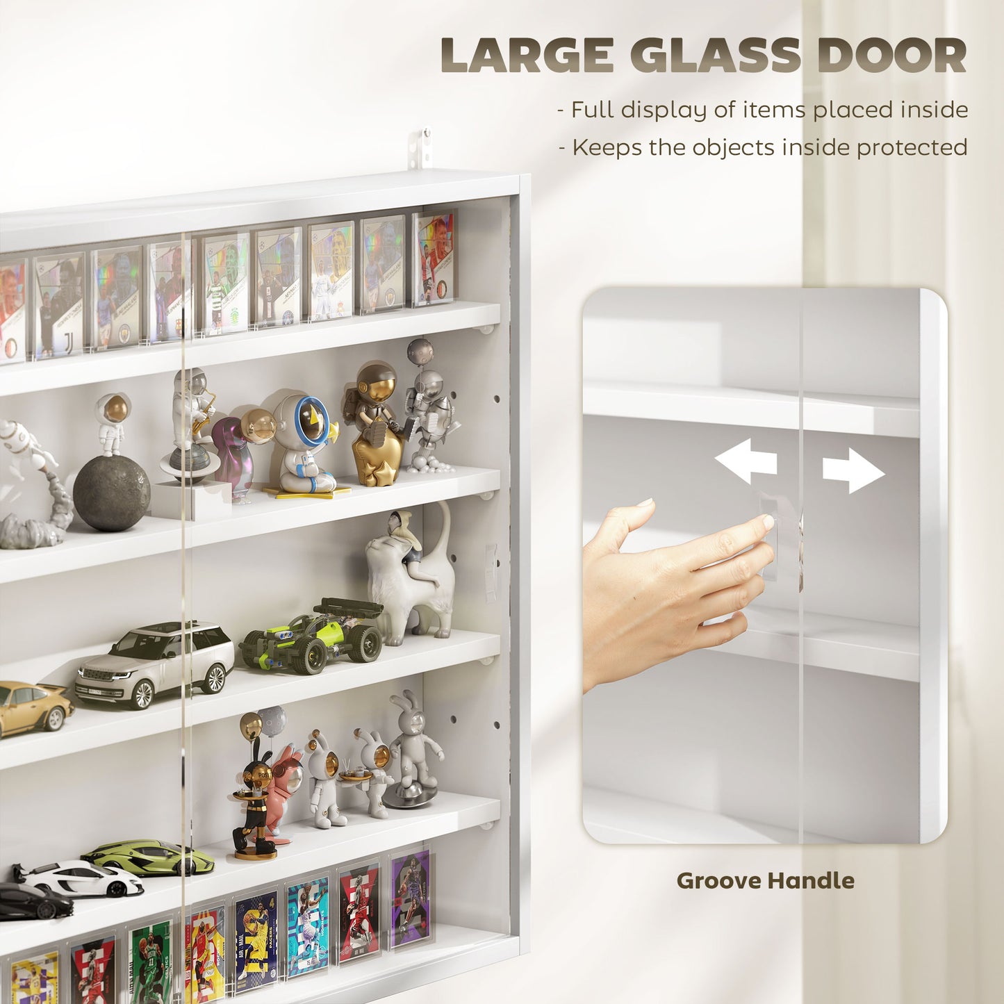 5-Tier Wall-Mounted Display Cabinet with Glass Doors - White