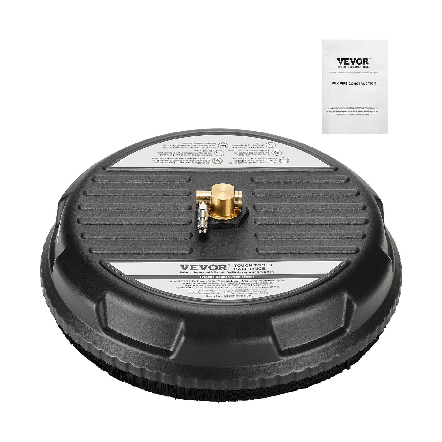 15-Inch Pressure Washer Surface Cleaner 3000 PSI with 4 Wheels - Black