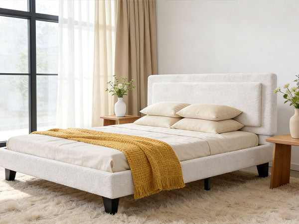 Full Size Bed Frame Minimalist Upholstered With Adjustable Headboard
