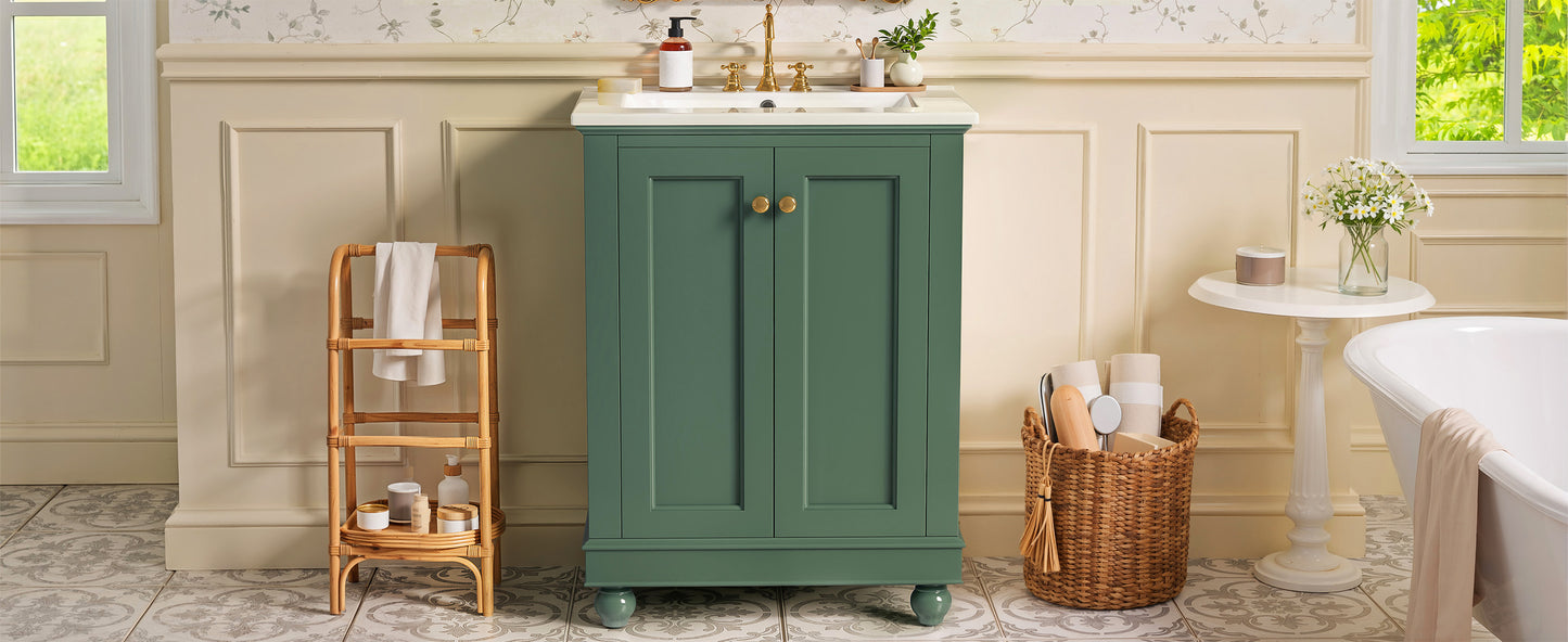 24 Inch Green Modern Bathroom Vanity Cabinet with Soft-Closing Storage