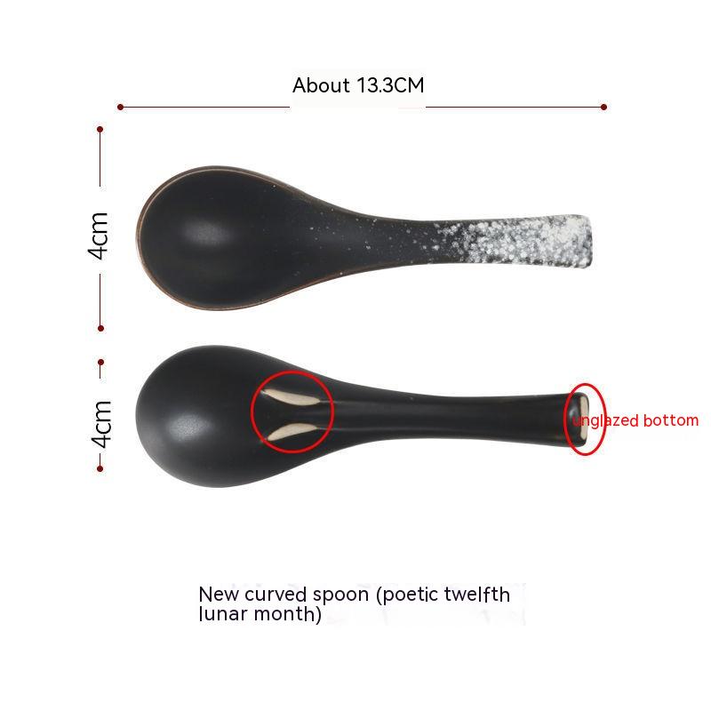 Ceramic Ramen Noodle Spoon - Bent Chinese Style Kitchen Utensil