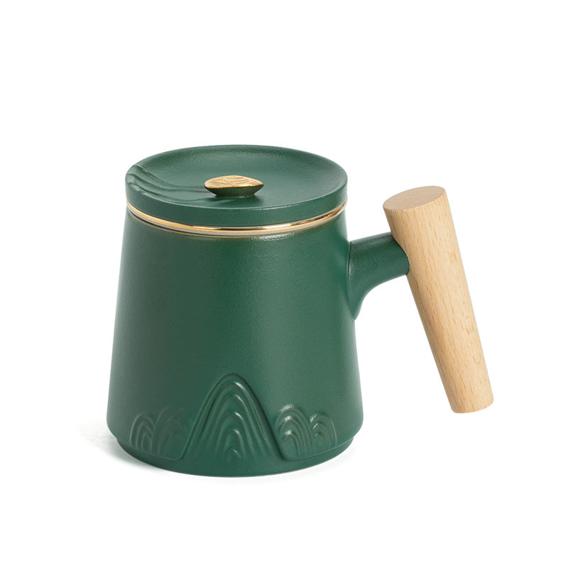 Ceramic Tea Separation Cup with Lid - Double Layer, Microwave Safe, 301-400ml