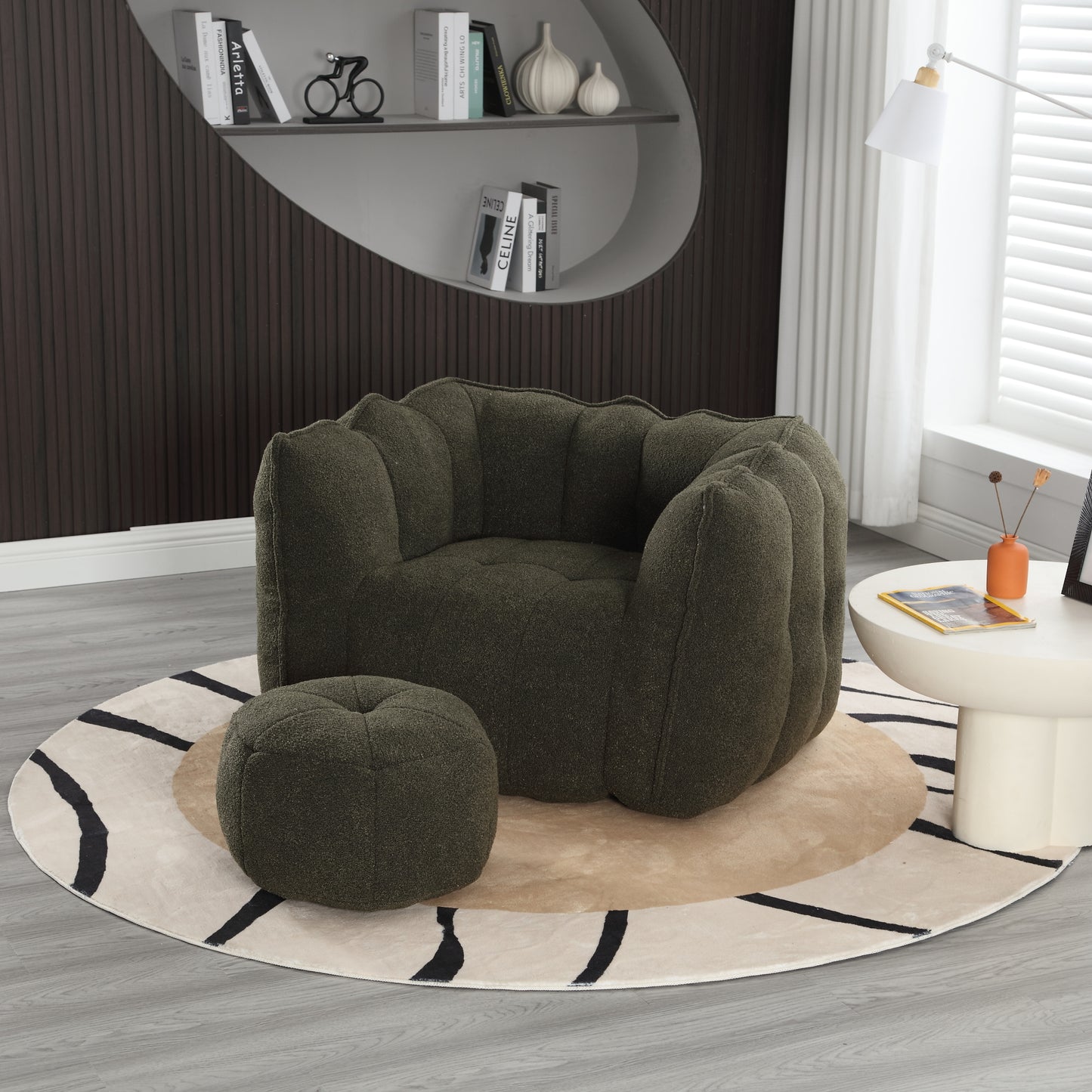 Soft Olive Green Bean Bag Chair with Foam Filler for Adults