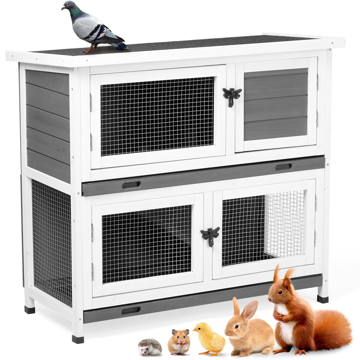 2-Story Pet Cage with Pull-Out Trays for Small Animals - Grey Cedar