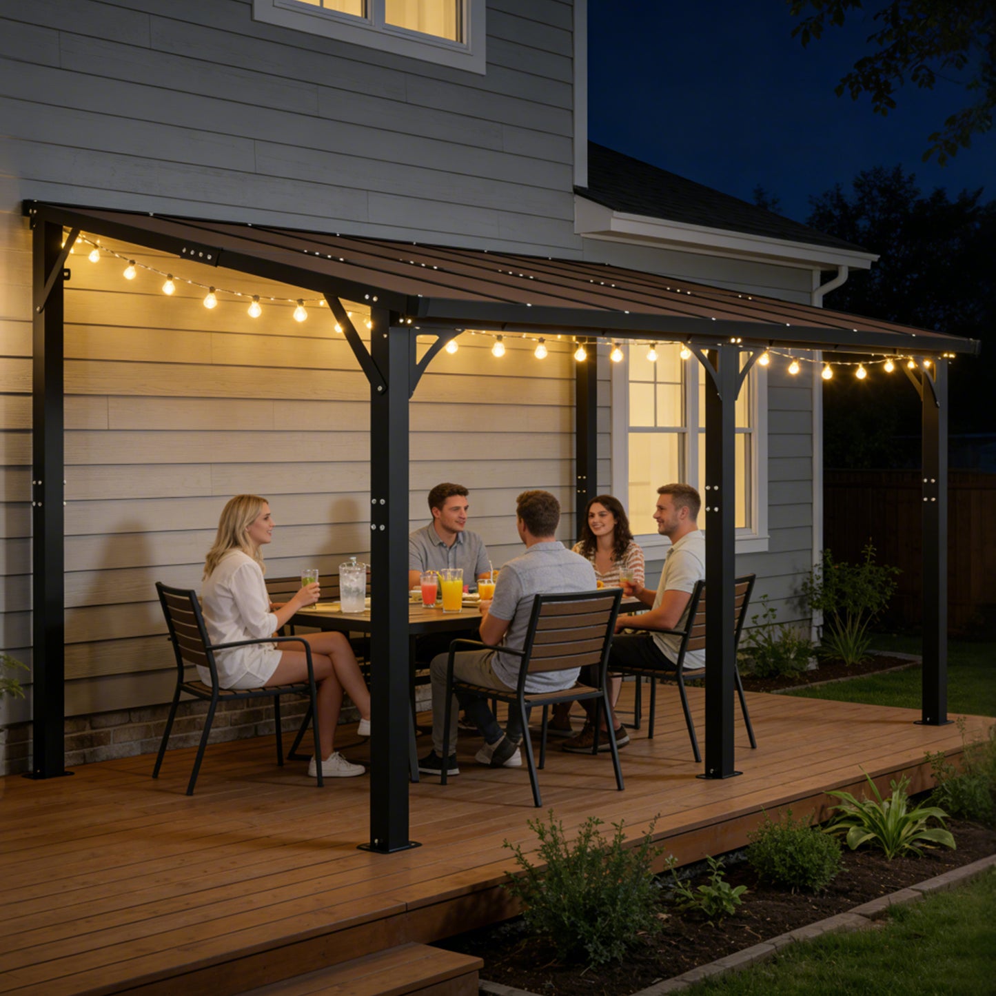 14x10 FT Hardtop Gazebo with Polycarbonate Roof - Brown