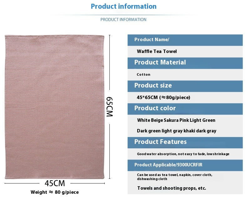 Cotton Rectangular Waffle Tea Towel - Nordic Style Kitchen Linen