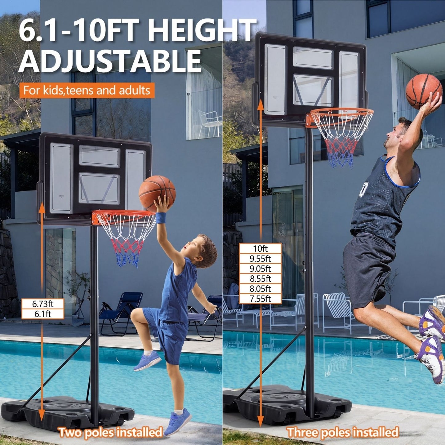 Portable Adjustable Basketball Hoop for Kids & Adults Indoor Outdoor Training Stand