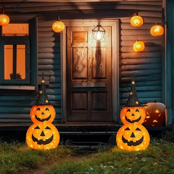 Lighted Halloween Pumpkin Decorations - 3FT Collapsible Set