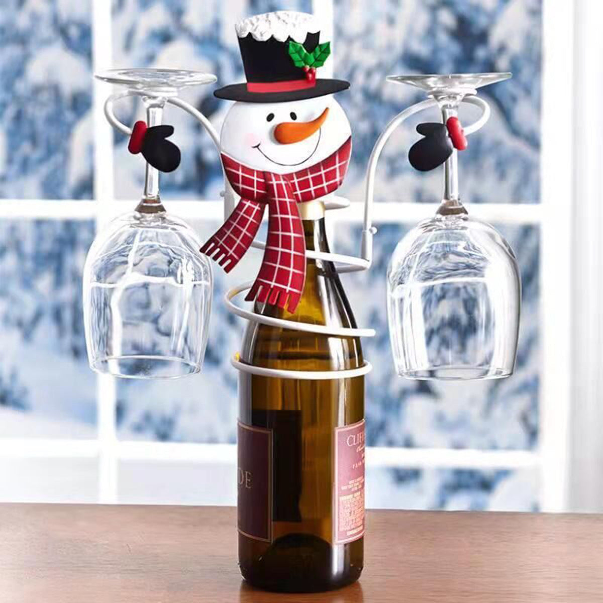 Christmas Wine Glass Holder Decor Set - Festive Holiday Tabletop Craft