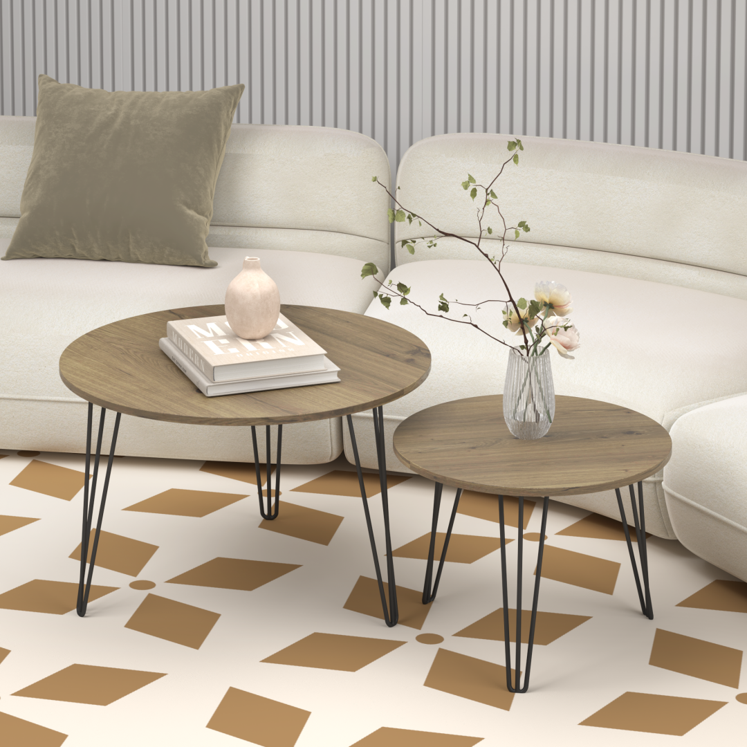 27.56" Round Nesting Coffee Table Set of 2 - Rustic Brown