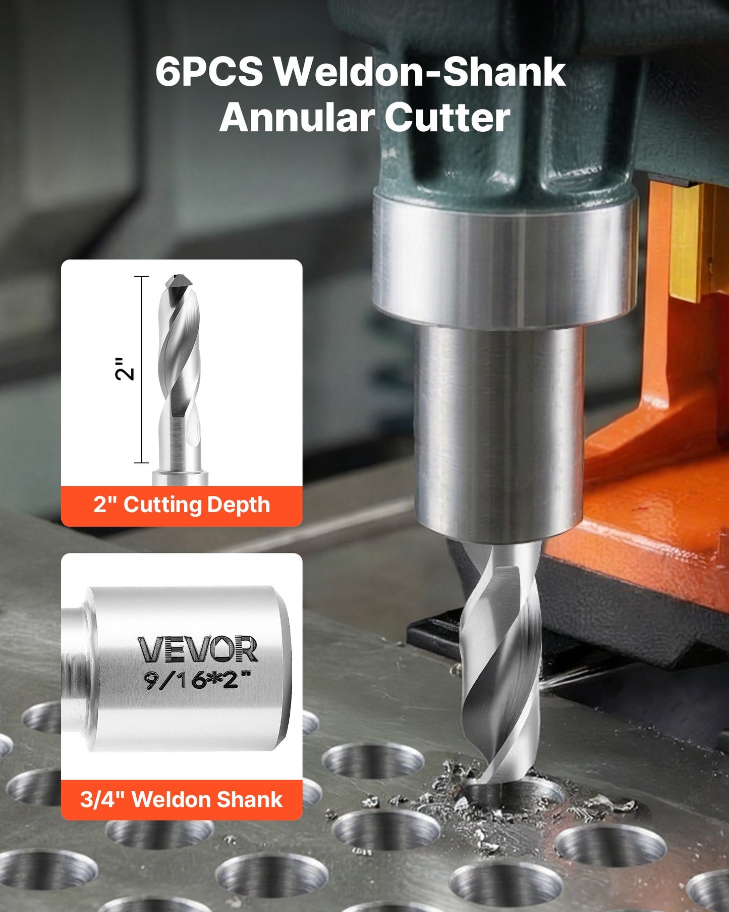 6-Piece Annular Cutter Set with 2-Inch Depth for Metal Drilling - Black