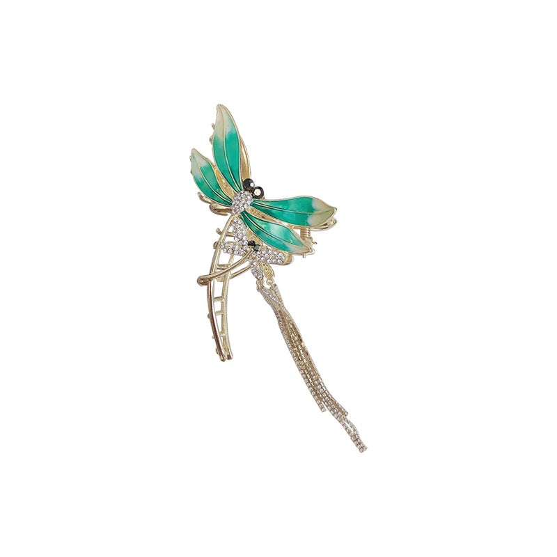 Large Tassel Hair Clip for Women - Korean Style Back of Head Hair Pin, Green