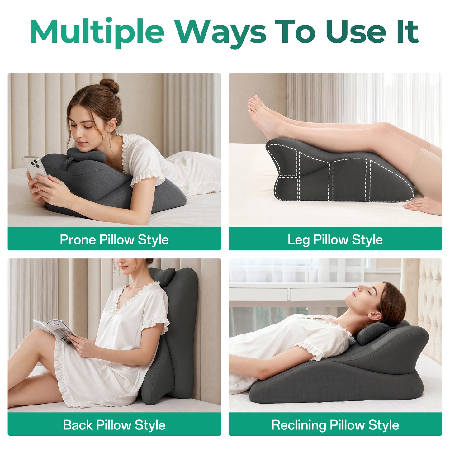 Ergonomic Memory Foam Wedge Pillow for Couples - Dark Grey