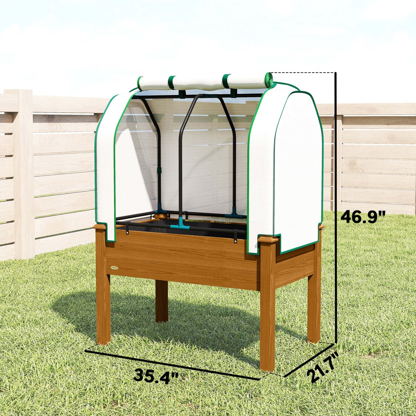 Raised Garden Bed with PE Greenhouse Cover - Outdoor Planter Box for Herbs and Vegetables, 35 x 22 x 47 inches, Brown