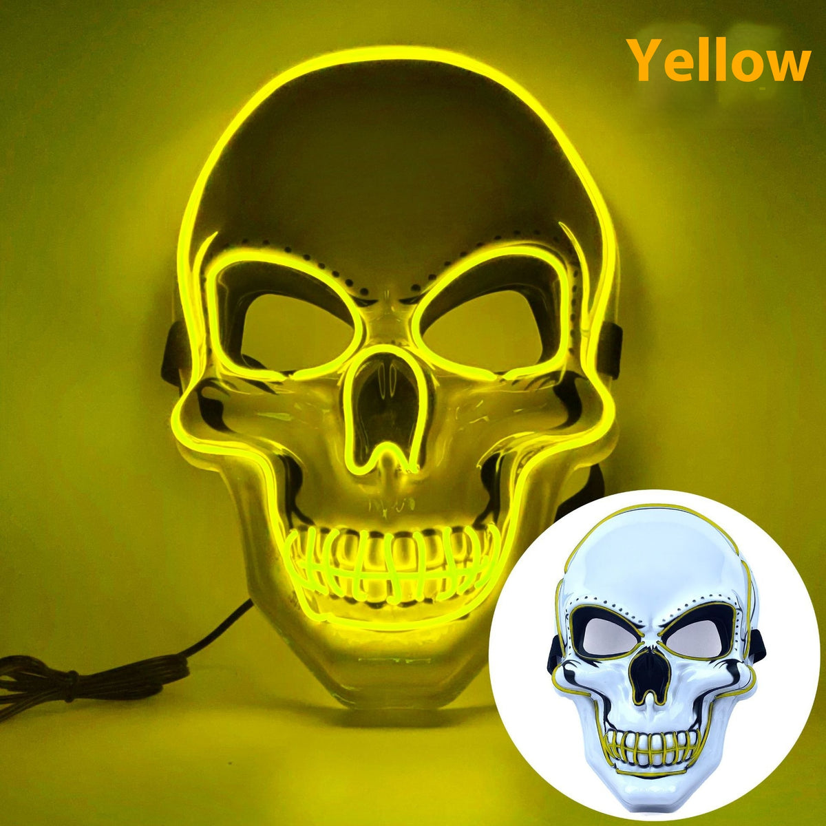White Skull LED Mask Luminous Party Mask with Battery Operated Lighting