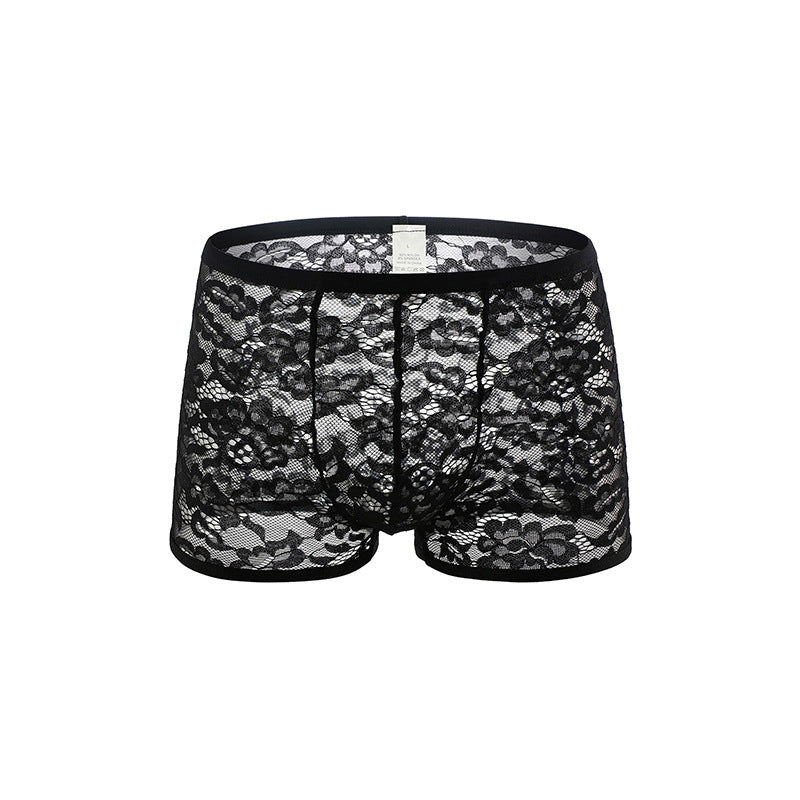 Men's Casual Solid Color Lace Shorts - Breathable Low Waist Boxer Style